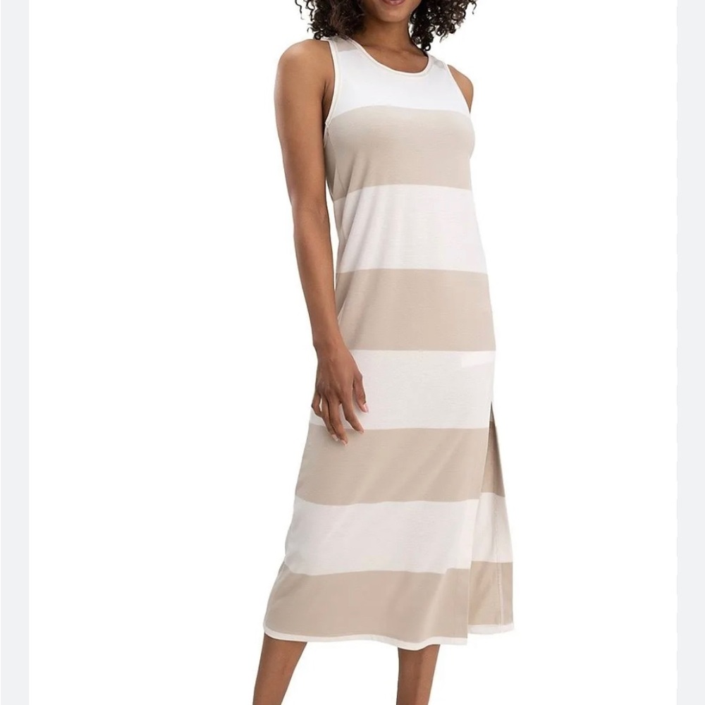 Splendid Mesa Striped Tank Dress. Colorblock White and cream stripes.